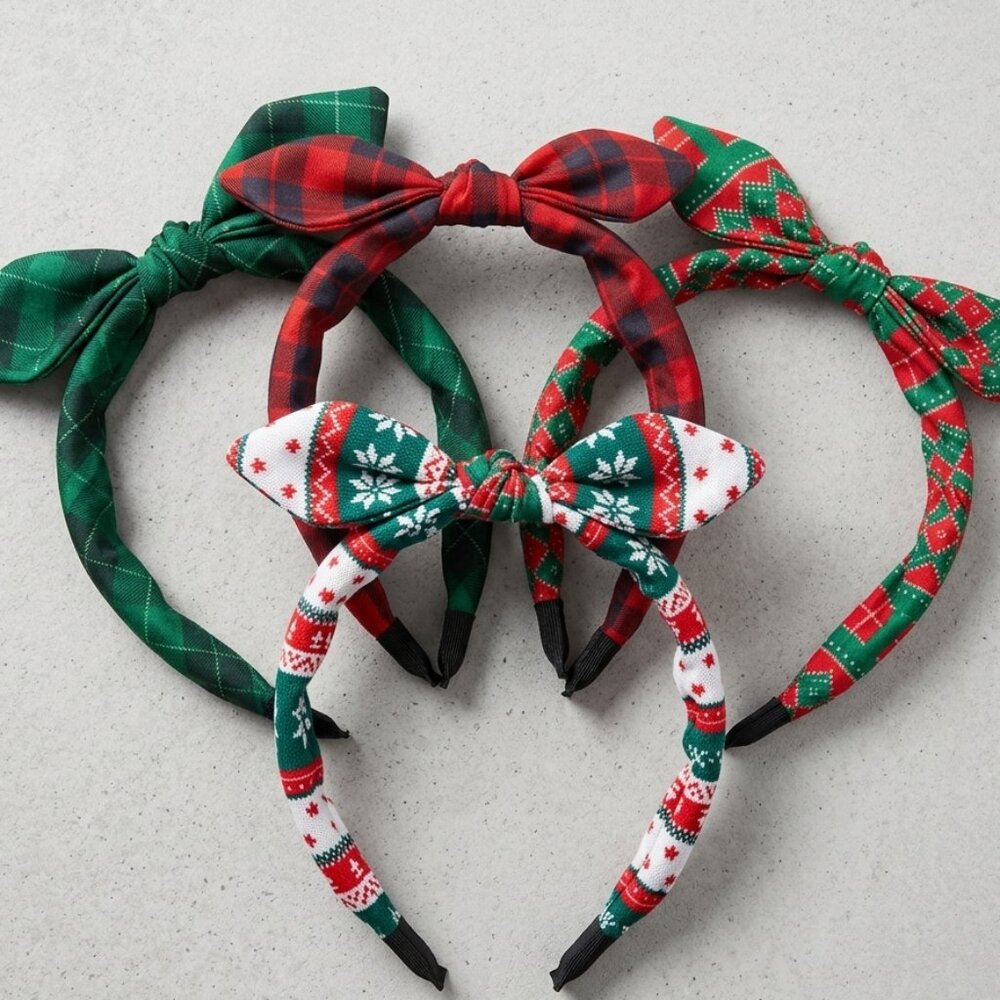 Plaid and Festive Kids Headband Set